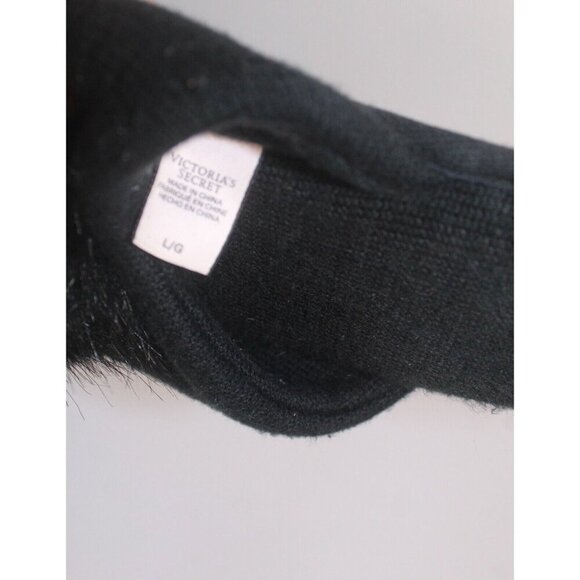 Victoria's Secret Black Knit Embroidered Pop Pom Slippers Slip On Women's Large - Picture 8 of 10